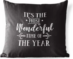 Coussins D'extérieur - Jardin - Citation De Noël C'est La Plus Belle Période De L'année Sur Fond Noir - 40x40 Cm