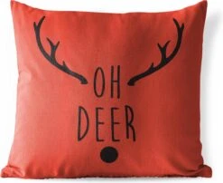 Coussins D'extérieur - Jardin - Citation De Noël Oh Cerf Sur Fond Rouge - 45x45 Cm