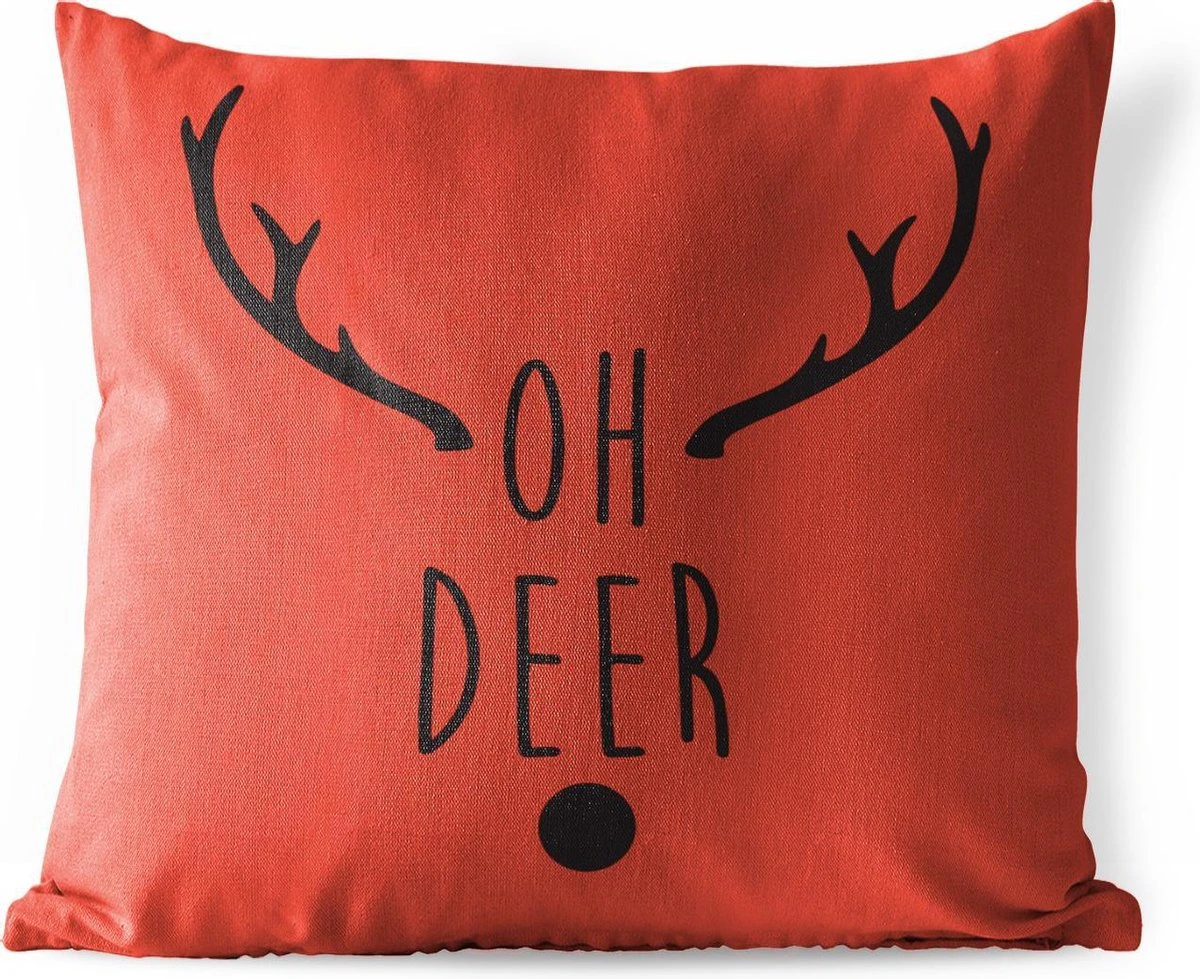 Coussins D'extérieur - Jardin - Citation De Noël Oh Cerf Sur Fond Rouge - 60x60 Cm 3 Coussins D'extérieur - Jardin - Citation De Noël Oh Cerf Sur Fond Rouge - 60x60 Cm