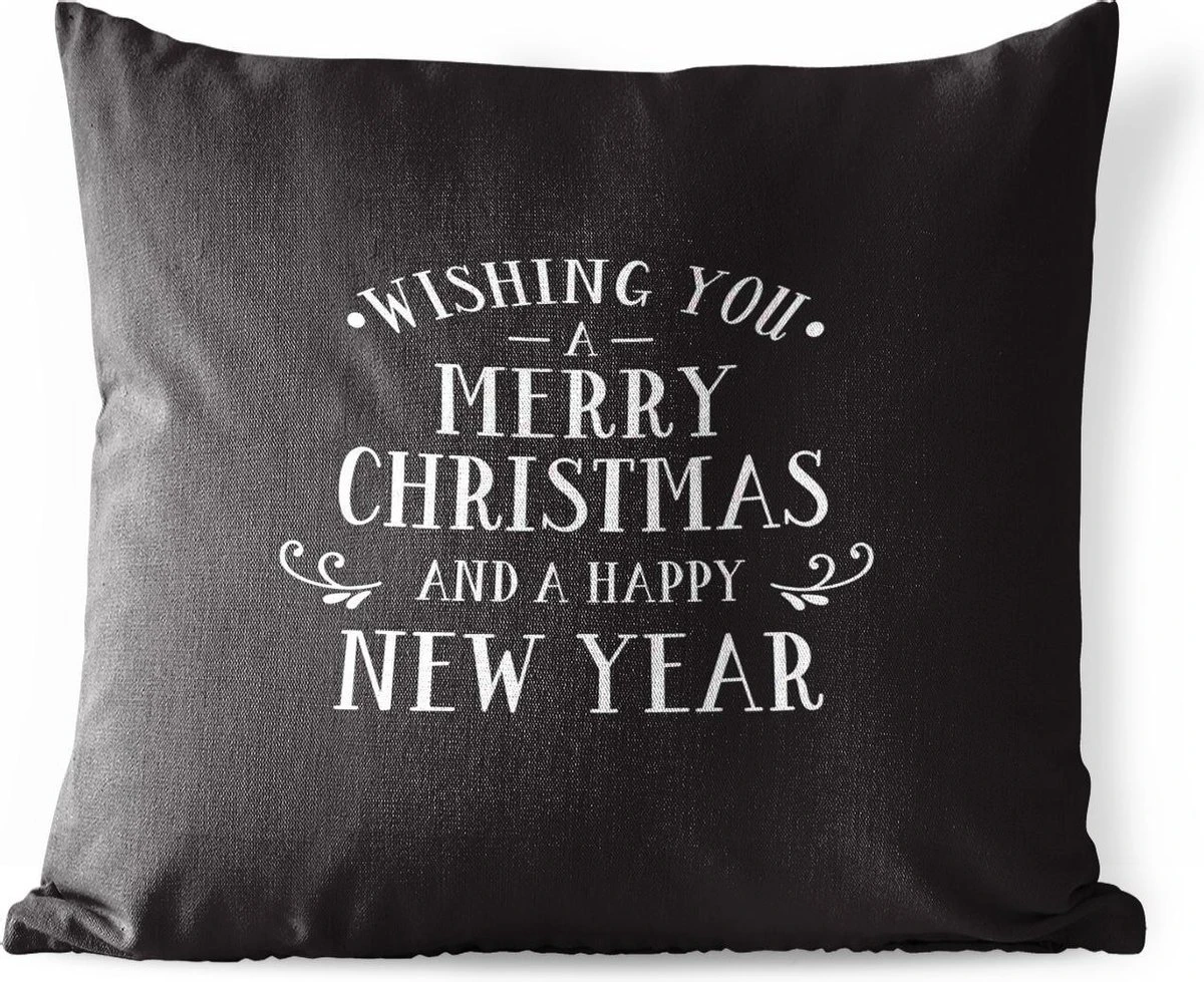 Coussins D'extérieur - Jardin - Citation De Noël Je Vous Souhaite Un Joyeux Noël Sur Fond Noir - 40x40 Cm 3 Coussins D'extérieur - Jardin - Citation De Noël Je Vous Souhaite Un Joyeux Noël Sur Fond Noir - 40x40 Cm