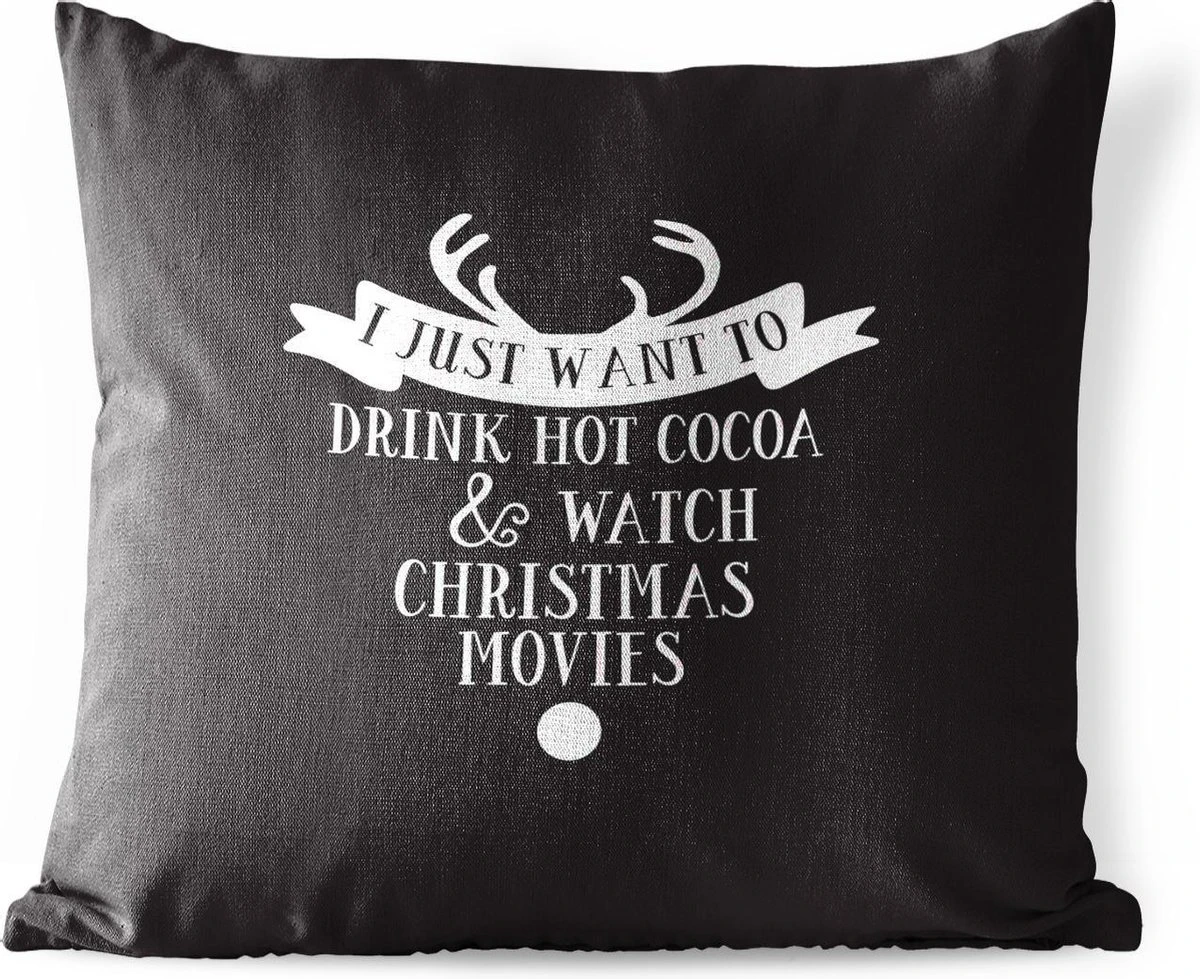 Coussins D'extérieur - Jardin - Citation De Noël Je Veux Juste Boire Un Chocolat Chaud Avec Un Fond Noir - 60x60 Cm 3 Coussins D'extérieur - Jardin - Citation De Noël Je Veux Juste Boire Un Chocolat Chaud Avec Un Fond Noir - 60x60 Cm