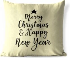 Coussins D'extérieur - Jardin - Citation De Noël Joyeux New & Happy Année Sur Fond Jaune - 40x40 Cm