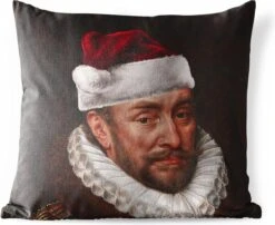 Sierkussen D'extérieur - Willem Van Oranje - Chapeau - Noël - 60x60 Cm - Résistant Aux Intempéries