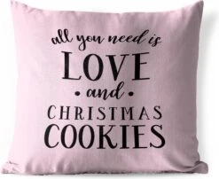 Coussins D'extérieur - Jardin - Citation All You Need Is Love And Christmas Cookies Décoration De Noël Rose Pastel - 50x50 Cm