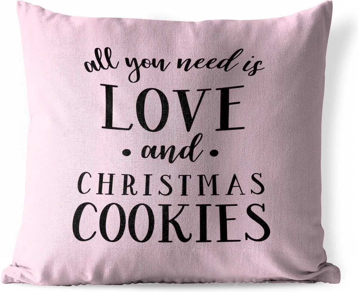 Coussins D'extérieur - Jardin - Citation All You Need Is Love And Christmas Cookies Décoration De Noël Rose Pastel - 50x50 Cm 3 Coussins D'extérieur - Jardin - Citation All You Need Is Love And Christmas Cookies Décoration De Noël Rose Pastel - 50x50 Cm