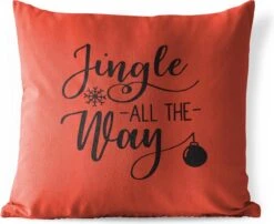 Coussins D'extérieur - Jardin - Citation De Noël Jingle Tout Le Chemin Sur Fond Rouge - 40x40 Cm