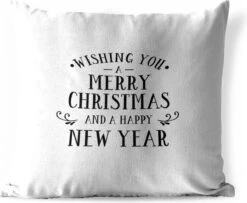 Coussins D'extérieur - Jardin - Citation De Noël Je Vous Souhaite Un Joyeux Noël Avec Un Fond Blanc - 45x45 Cm