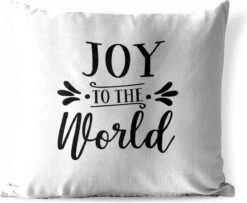 Coussins D'extérieur - Jardin - Citation De Noël Joy Au Monde Sur Fond Blanc - 50x50 Cm