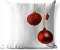 Coussins D'extérieur - Jardin - Une Paire De Boules De Noël Rouges Avec Une étoile De Noël Rouge - 45x45 Cm