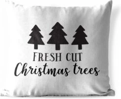 Coussins D'extérieur - Jardin - Citation Arbres De Noël Fraîchement Coupés Sur Fond Blanc - 50x50 Cm