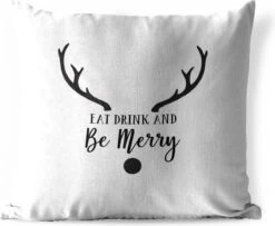 Coussins D'extérieur - Jardin - Citation Mangez, Buvez Et Soyez Joyeux Noël Décoration Murale Noir Sur Blanc - 50x50 Cm