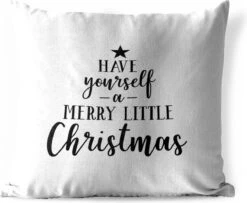 Coussins D'extérieur - Jardin - Citation Noël Offrez-vous Un Joyeux Petit Noël Sur Fond Blanc - 60x60 Cm