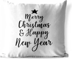 Coussins D' Extérieur - Jardin - Citation De Noël Joyeux Noël Et Happy Année Sur Un Fond Blanc - 40x40 Cm
