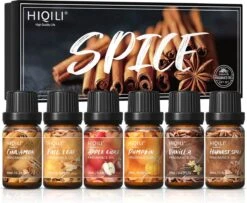 Huiles Essentielles 6 Pièces - 100 % Pures Et Naturelles - Coffret Cadeau De Noël - Huile Parfumée - Aroma Pour Diffuseur D'arômes - Coffret D'huiles Essentielles - Cannelle, Feuille D'automne, Cidre De Pomme, Citrouille, Vanille & Épice De Récolte