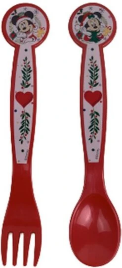 Couverts Pour Enfants Mickey Et Minnie Mouse Noël - Rouge / Wit - Plastique - 2 Pièces - Fourchette / Cuillère - Couverts - Couverts - Vaisselle Pour Enfants