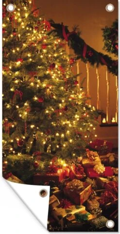 Décoration Murale Murale Extérieure Sapin De Noël Illuminé Avec Cadeaux - 80x160 Cm