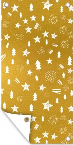 Décoration Murale Extérieure Noël - Fête - Goud - 80x160 Cm - Toile De Jardin - Poster Extérieur
