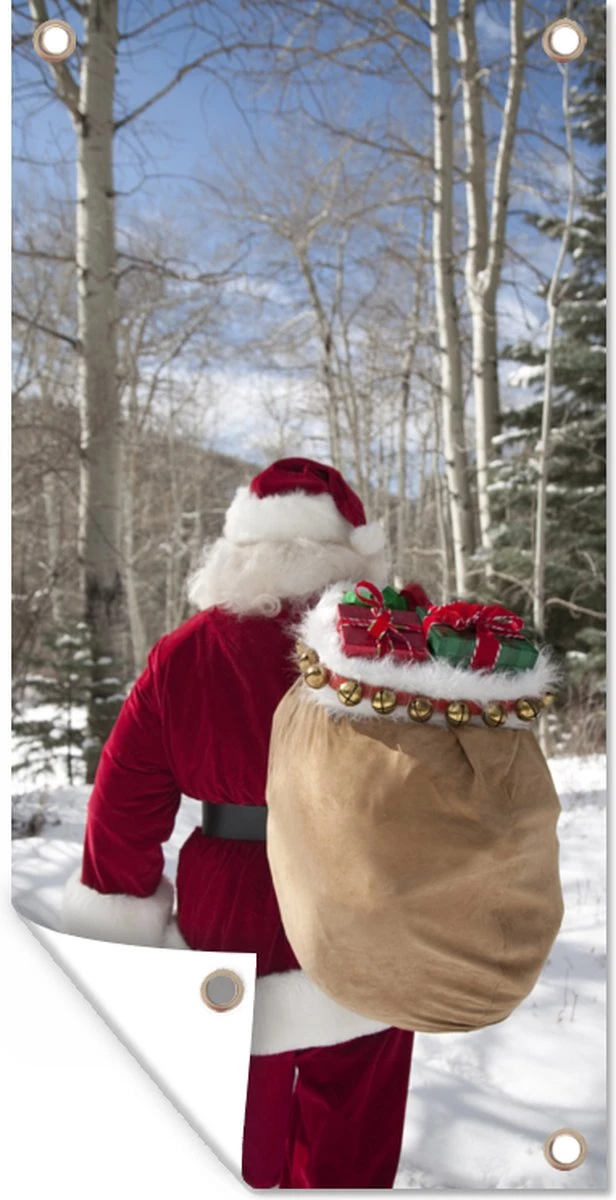 Affiche De Clôture Le Père Noël Se Promène Dans Une Forêt Avec Un Sac Plein De Cadeaux De Noël - 100x200 Cm - Toile De Jardin 3 Affiche De Clôture Le Père Noël Se Promène Dans Une Forêt Avec Un Sac Plein De Cadeaux De Noël - 100x200 Cm - Toile De Jardin