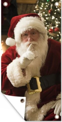 Affiche De Clôture Père Noël Avec Un Sapin De Noël Coloré - 100x200 Cm - Toile De Jardin