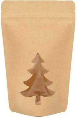 Pochettes Stand Up Kraft Avec Fenêtre Sapin De Noël 13x7.9x20.6 Cm (25 Pièces) -Jingle Bells Boutique 786x1200