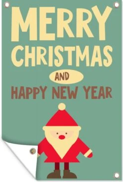 Illustration Du Père Noël Avec La Citation Joyeux Noël Et Happy Année 40x60 Cm