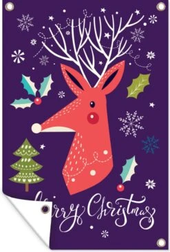 Illustration De Noël D'un Renne Orange Avec La Citation Affiche De Jardin Joyeux Noël En Vrac 80x120 Cm - Toile De Jardin / Toile D'extérieur / Peintures Pour L'extérieur (décoration De Jardin)