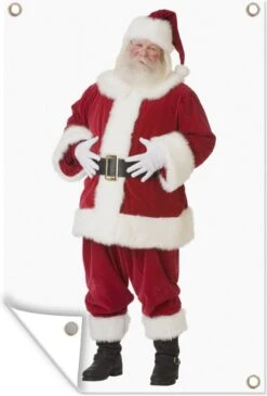 Affiche De Jardin Père Noël Avec Ses Mains Sur Le Ventre 60x90 Cm - Toile De Jardin / Toile D'extérieur / Peintures Pour L'extérieur (décoration De Jardin)