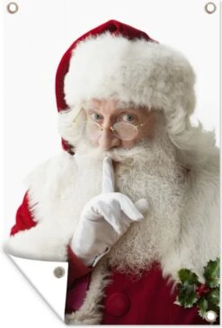 Affiche De Jardin Père Noël Avec Son Doigt Sur Sa Bouche 60x90 Cm - Toile De Jardin / Toile D'extérieur / Peintures Pour L'extérieur (décoration De Jardin)