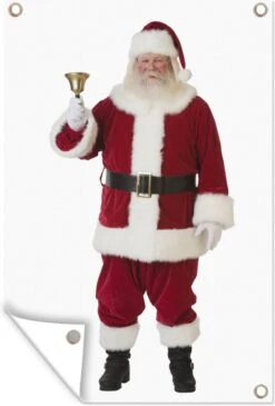 L'emblématique Père Noël Sonne Sa Cloche Sur Fond Blanc Affiche De Jardin 60x90 Cm - Toile De Jardin / Toile D'extérieur / Peintures D'extérieur (décoration De Jardin)