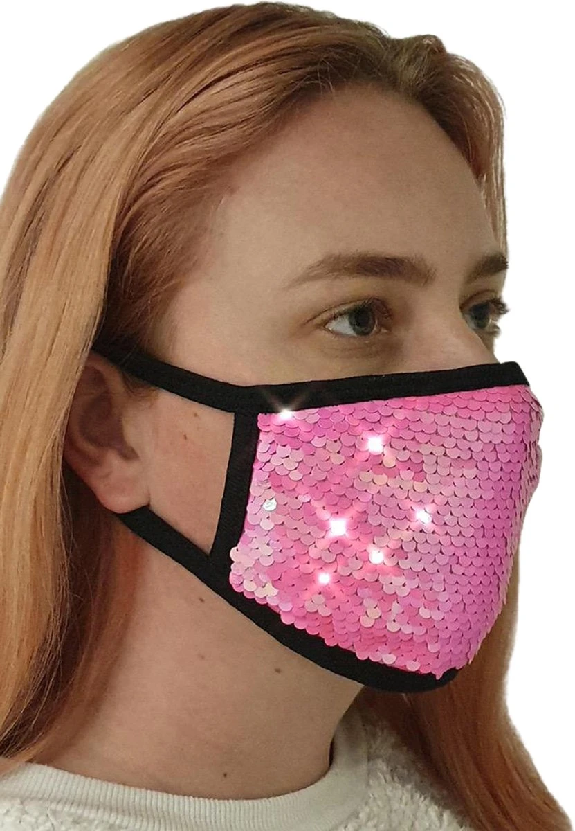 Masque Buccal à Paillettes - Lavable - Réutilisable - Rose Vif - Masque Buccal - Paillettes - Ajustable - 2 Couches - Coton - Paillettes - Noël & Sinterklaas 3 Masque Buccal à Paillettes - Lavable - Réutilisable - Rose Vif - Masque Buccal - Paillettes - Ajustable - 2 Couches - Coton - Paillettes - Noël & Sinterklaas