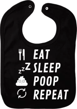 Manger Dormir Caca Répéter Bavoir - Zwart - Cadeau De Maternité - Cadeau De Douche De Bébé - Noël - Sexe Révéler - Sinterklaas - Enceinte - Naissance - Bavoir Avec Bouton Poussoir