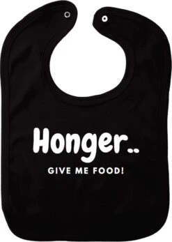Bavoir Faim Give Me Food - Zwart - Cadeau Maternité - Cadeau Baby Shower - Noël - Gender Reveal - Sinterklaas - Enceinte - Naissance - Bavoir Avec Bouton Poussoir