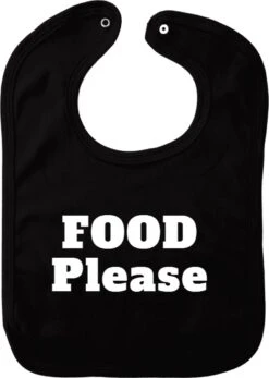 Bavoir Food Please - Zwart - Cadeau De Maternité - Cadeau De Baby Shower - Noël - Révélation Du Sexe - Sinterklaas - Enceinte - Naissance - Bavoir Avec Bouton Poussoir