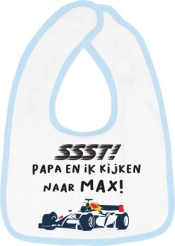 Bavoir Hospitrix Avec Texte "SSST ! Papa Et Moi Regardons MAX" Blauw - Cadeau De Noël - Cadeau De Grossesse - Bébé Drool Cloth - Drool - Spill - Bavette - Go Max - Cadeau - Grossesse - Faire-part - Verstappen
