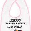 Bavoir Hospitrix Avec Texte "SSST ! Maman Et Moi Regardons MAX" Rose - Cadeau De Noël - Cadeau De Grossesse - Bébé Drool Cloth - Drool - Spill - Bavette - Go Max - Cadeau - Grossesse - Annonce - Verstappen