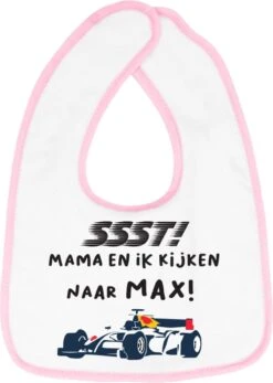 Bavoir Hospitrix Avec Texte "SSST ! Maman Et Moi Regardons MAX" Rose - Cadeau De Noël - Cadeau De Grossesse - Bébé Drool Cloth - Drool - Spill - Bavette - Go Max - Cadeau - Grossesse - Annonce - Verstappen