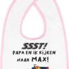 Bavoir Hospitrix Avec Texte "SSST ! Papa Et Moi Regardons MAX" Rose - Cadeau De Noël - Cadeau De Grossesse - Bébé Drool Cloth - Drool - Spill - Bavette - Go Max - Cadeau - Grossesse - Annonce - Verstappen