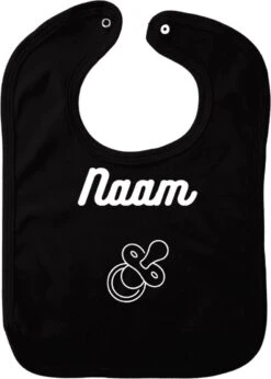 Bavoir Tétine Avec Eigen - Zwart - Cadeau De Maternité - Cadeau De Baby Shower - Noël - Révélation Du Genre - Sinterklaas - Enceinte - Naissance - Bavoir Avec Bouton Poussoir