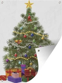 Une Illustration D'un Sapin Décoré Comme Affiche De Jardin D'arbre De Noël 30x40 Cm - Petit - Toile De Jardin / Toile D'extérieur / Peintures Pour L'extérieur (décoration De Jardin)