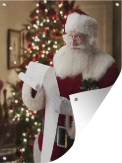 Liste De Lecture Du Père Noël Avec Un Sapin De Noël En Arrière-plan Affiche De Jardin 60x80 Cm - Toile De Jardin / Toile D'extérieur / Peintures D'extérieur (décoration De Jardin)