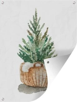 Illustration Aquarelle D'un Sapin De Noël Dans Un Panier 30x40 Cm - Petit