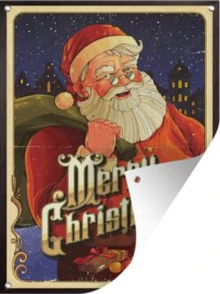 Affiche De Noël Vintage Avec Affiche De Jardin Du Père Noël En Vrac 60x80 Cm - Toile De Jardin / Toile D'extérieur / Peintures Pour L'extérieur (décoration De Jardin)