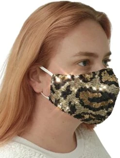 Masque à Paillettes - Lavable - Réutilisable - Panthère - Léopard - Imprimé Animal - Masque Buccal - Paillettes - Ajustable - 2 Couches - Coton & Paillettes - Noël - Sinterklaas