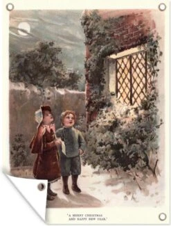 Affiche Vintage Illustration Enfants Au Jardin De Noël Toile En Vrac 120x160 Cm - Toile De Jardin / Toile D'extérieur / Peintures D'extérieur (décoration De Jardin) XXL / Groot Format! -Jingle Bells Boutique 912x1200 4