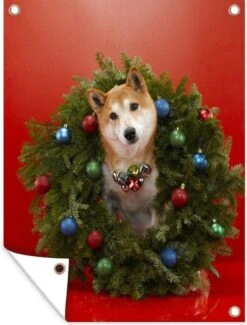 Shiba Chien Avec Une Guirlande De Noël Affiche De Jardin Toile En Vrac 30x40 Cm - Petit - Toile De Jardin / Toile D'extérieur / Peintures Pour L'extérieur (décoration De Jardin) -Jingle Bells Boutique 912x1200 8