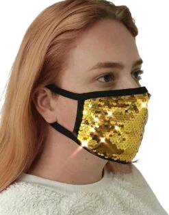 Masque Buccal à Paillettes - Lavable - Réutilisable - Or - Masque Buccal - Paillettes - Ajustable - 2 Couches - Coton & Paillettes - Noël - Sinterklaas