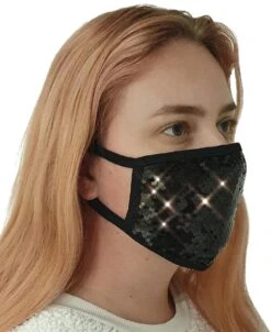 Masque Buccal à Paillettes - Lavable - Réutilisable - Noir - Masque Buccal - Paillettes - Ajustable - 2 Couches - Coton & Paillettes - Noël - Sinterklaas