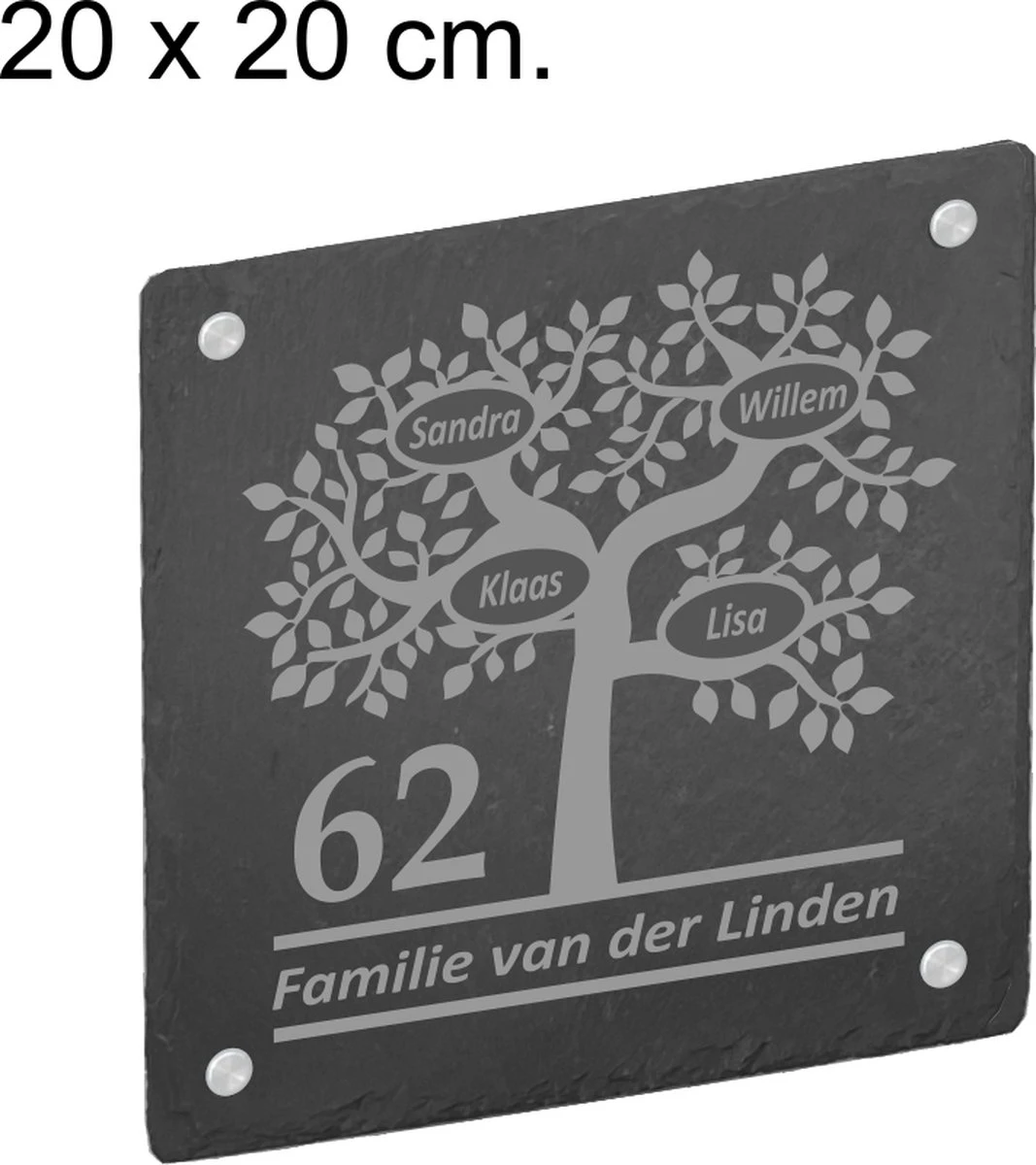 Plaque Signalétique Slate Family Tree / Plaque Signalétique Personnalisée / Taille 20 X 20 Cm. / Matériel De Montage En Acier Inoxydable Inclus / Porte D'entrée / Numéro De Maison / Gravure Cadeau / Astuce Cadeau Sinterklaas Ou Noël !! 4 Plaque Signalétique Slate Family Tree / Plaque Signalétique Personnalisée / Taille 20 X 20 Cm. / Matériel De Montage En Acier Inoxydable Inclus / Porte D'entrée / Numéro De Maison / Gravure Cadeau / Astuce Cadeau Sinterklaas Ou Noël !! – Image 2