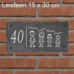 Plaque Signalétique En Ardoise Rectangle Famille Type-3 | Personnalisé | 15 X 30 Cm. | Porte D'entrée | Numéro De La Rue | Anniversaire | Sinterklaas Ou Conseil Cadeau De Noël !!!