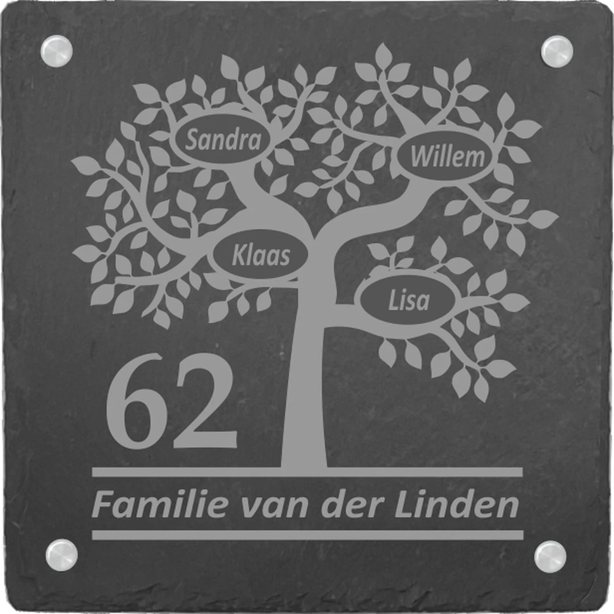 Plaque Signalétique Slate Family Tree / Plaque Signalétique Personnalisée / Taille 20 X 20 Cm. / Matériel De Montage En Acier Inoxydable Inclus / Porte D'entrée / Numéro De Maison / Gravure Cadeau / Astuce Cadeau Sinterklaas Ou Noël !! 5 Plaque Signalétique Slate Family Tree / Plaque Signalétique Personnalisée / Taille 20 X 20 Cm. / Matériel De Montage En Acier Inoxydable Inclus / Porte D'entrée / Numéro De Maison / Gravure Cadeau / Astuce Cadeau Sinterklaas Ou Noël !! – Image 3